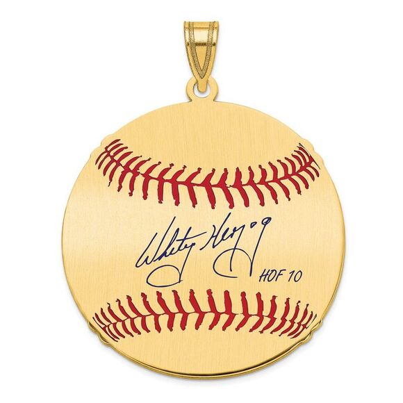 14K Gold Plated Whitey Herzog Signature LG Enamel Baseball Pendant